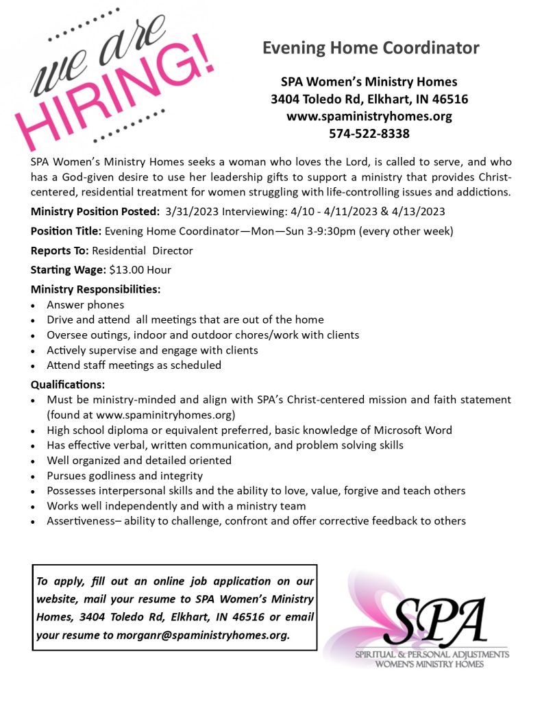 evening home coordinator job annoucement